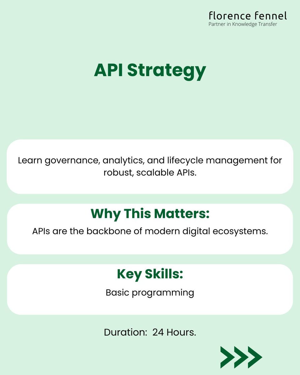 Florence4Growth's tweet image. Unlock the future of enterprise technology with our expert-led courses!

Dive into API Strategy to design, secure, and manage scalable APIs that power modern systems.

Start your journey towards tech mastery with Florence Fennel today!

#APIManagement #TechTraining #CareerGrowth