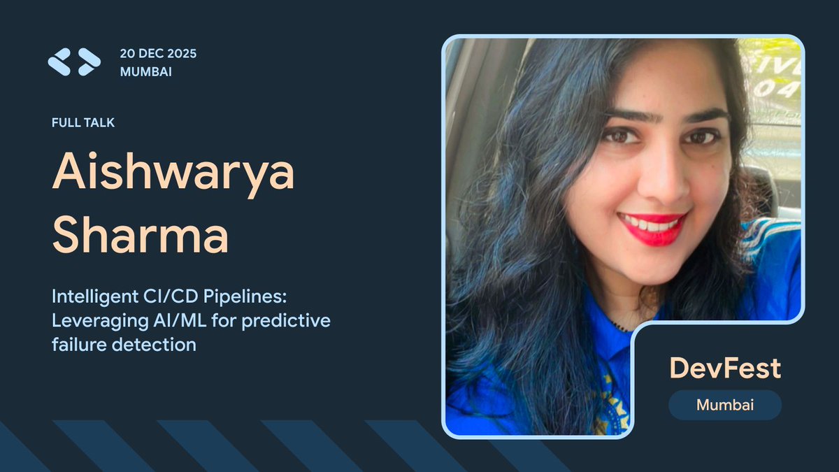 Tired of surprise build failures? Aishwarya Sharma shows how to use AI and ML in CI/CD pipelines to predict and prevent issues before production. Discover data-driven models, open-source tools, and real-world wins for truly resilient, proactive software delivery. #DevFestMumbai