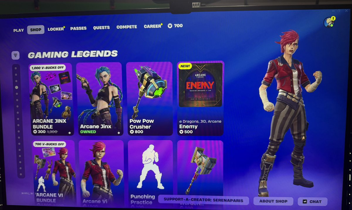 serena_parisss's tweet photo. 📣 HUGE ANNOUNCEMENT 📣
ARCANE SKINS JINX AND VI ARE BACK IN THE @Fortnite SHOP!
GO BUY THEM AND USE CODE SERENAPARIS!
#epiccreator #fortnite #arcane https://t.co/gX1OllWq8V