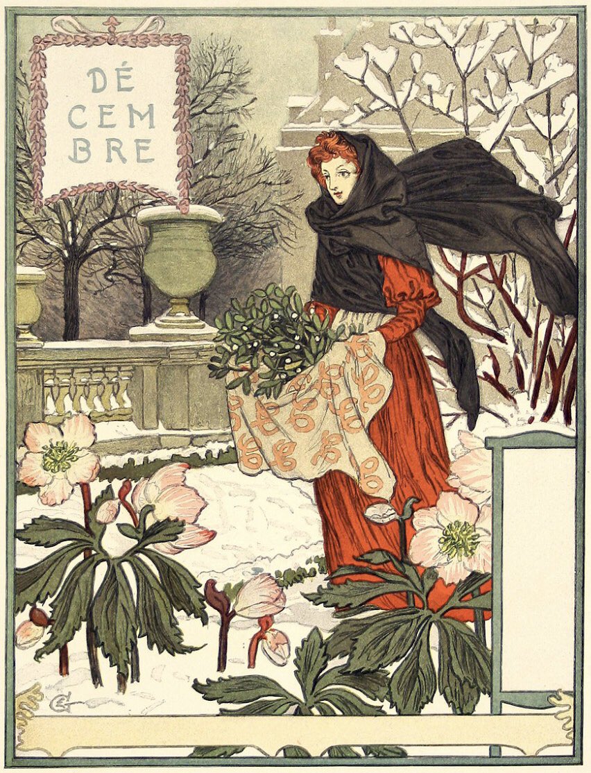 #December by Eugene Grasset, 1896. #1stDecember #December1st #artnouveau #calendar #wintersolstice is coming
