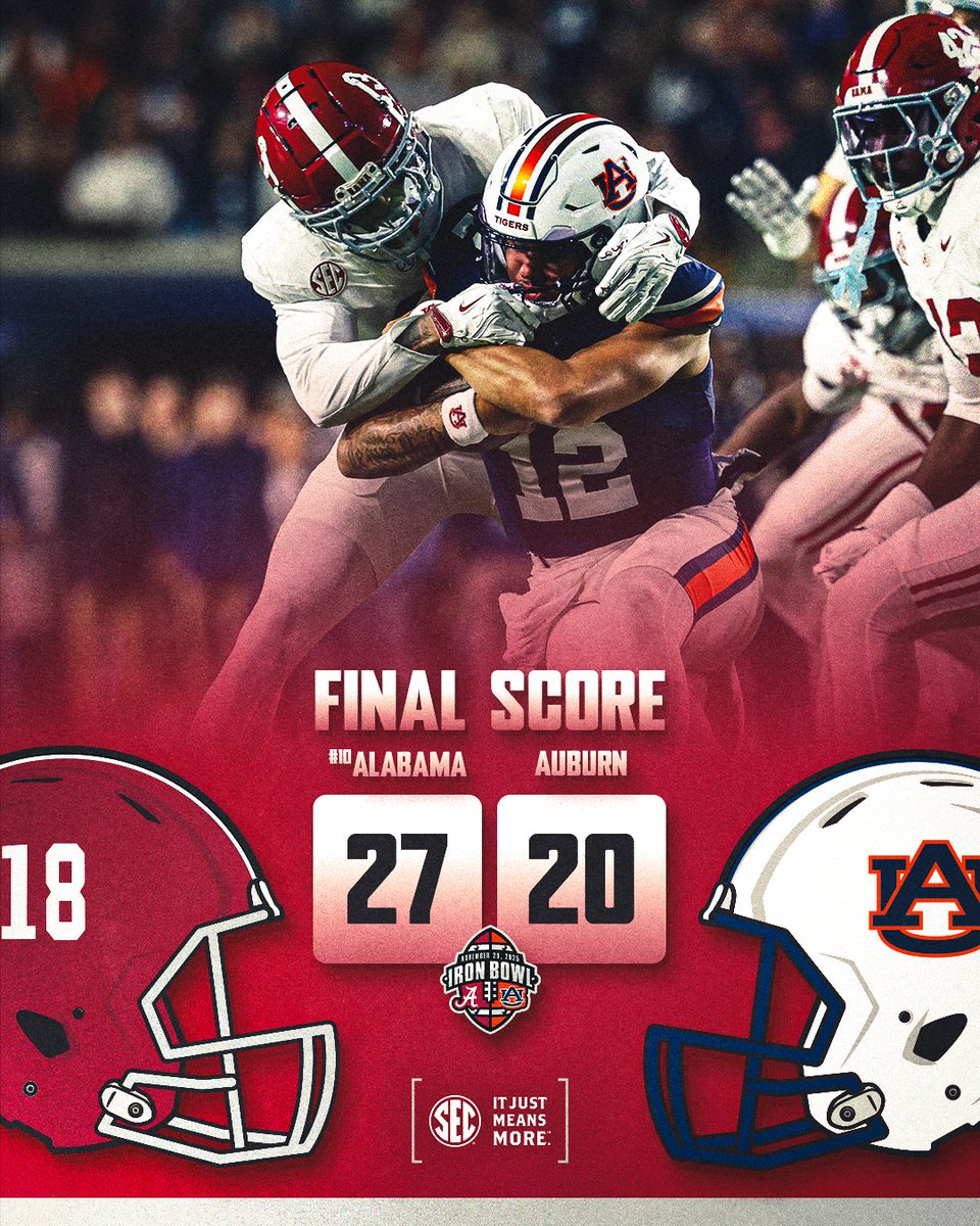 SEC's tweet image. BAMA HANGS ON IN THE IRON BOWL 😤

@AlabamaFTBL x #SECFB