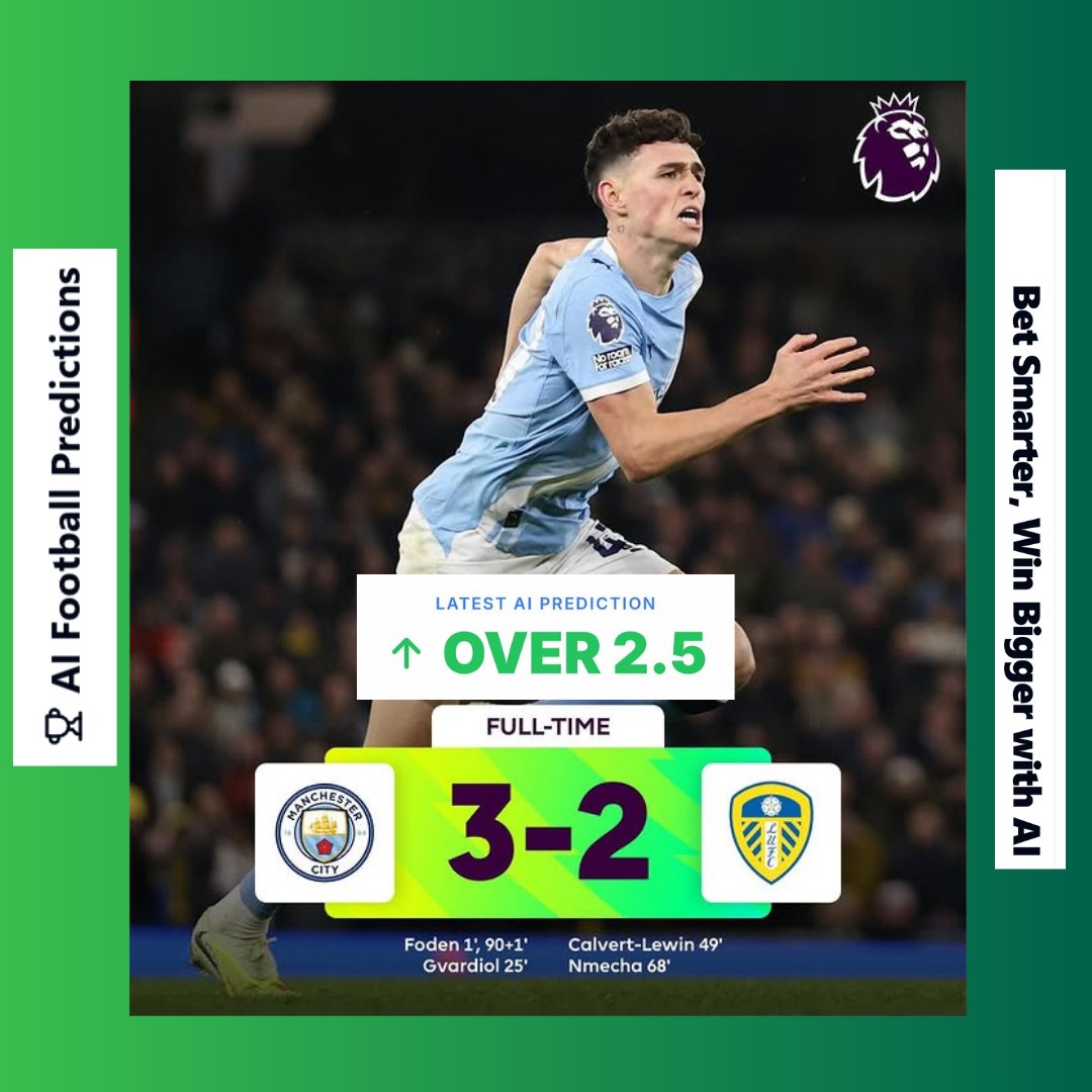 AiFootball_Pred's tweet photo. AI Prediction: OVER 2.5 GOALS |  Manchester City Vs Leeds United | Open game. High tempo. Expect goals⚽️📊 Full analysis 👉 aifootballpredictions ai
#AIGoalGPT #FootballAI #PremierLeague #SoccerPredictions #footballpredictionstodaywins #footballpredictionsite #AIfootballpred https://t.co/9mmSoQiS9X