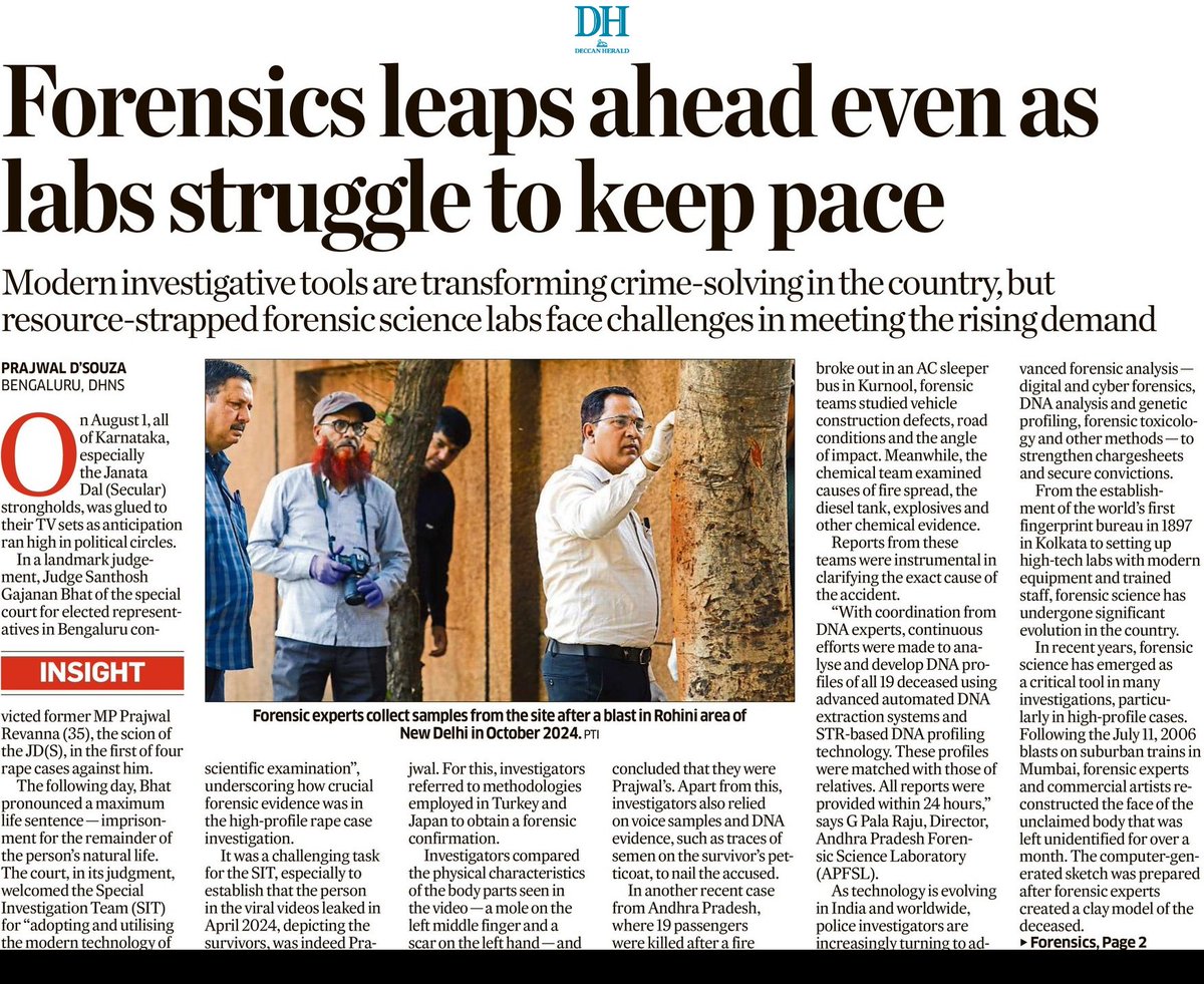 prajwaldza's tweet image. Long read | Forensics leaps ahead even as labs struggle to keep pace. Modern investigative tools are transforming crime-solving in #India, but resource-strapped #forensicscience labs face challenges in meeting rising demand. #LongFormContent

Read more at: deccanherald.com/india/forensic…