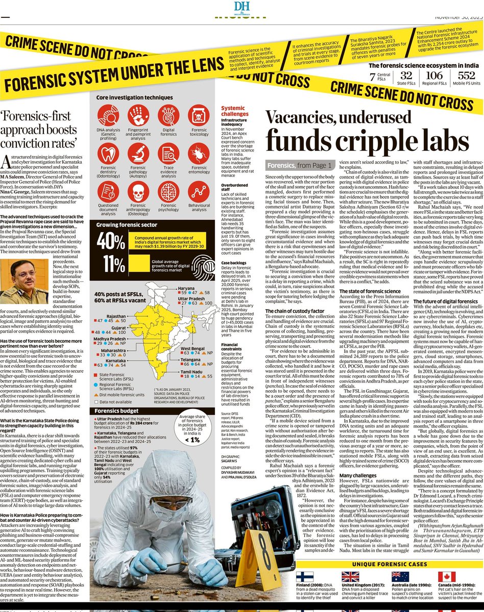 prajwaldza's tweet image. Long read | Forensics leaps ahead even as labs struggle to keep pace. Modern investigative tools are transforming crime-solving in #India, but resource-strapped #forensicscience labs face challenges in meeting rising demand. #LongFormContent

Read more at: deccanherald.com/india/forensic…