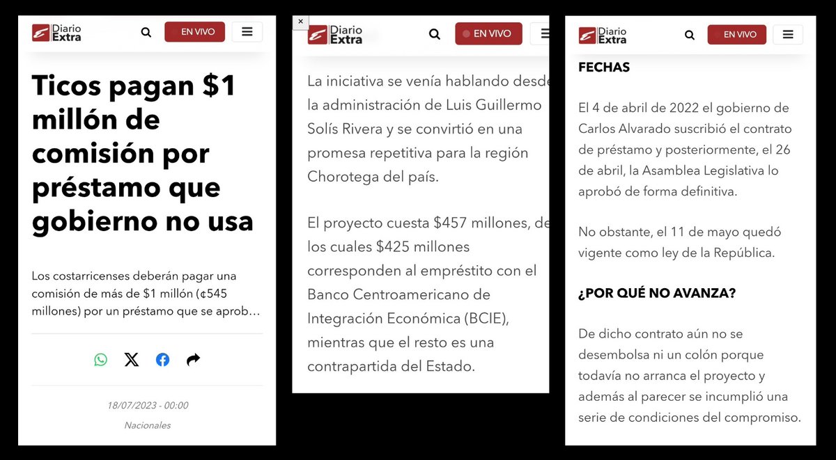 RosCasSol's tweet photo. ✒️ ¡UYUYUY, BAJURA!

(🎥Video) Lo dicho: en cuanto comenzaran las giras comunitarias, el país iba a encarar la cefalovacante @ClaudiaDobles quien, como se ve en video publicado por @DeProfundis77 (👇ver), acelera el paso cuando el conciudadano le pregunta si no le da vergüenza postularse tras la debacle gubernamental de la que fue parte.

🫠 Y esa humillación nos sabe el doble porque fue en Nicoya ("¡Uyuyuy, bajura!") y urge recordar que en 2019 el imbécil marido exmandatario @CarlosAlvQ (https://t.co/V3e06PPFGE) la nombró "Encargada territorial para la Región Chorotega" (nótese: sin cargo público ni potestad jurídica para asumir la tarea que, por supuesto, aceptó gustosa para salir en la foto), pero la inútil nunca hizo nada más que:

i) 🫣 esconderse en pandemia;

ii) 🤡 lucir trapos en Instagram para una gira del 25 de julio 2021, mientras Turrialba y Guatuso se ahogaban en barro; y

iii) 🚨 so pretexto de dar agua a Guanacaste, dejar amarrado un préstamo por ¢276 mil millones ($425M) a un mes de finalizar la administración @CarlosAlvQ (05 de abril de 2022; ver https://t.co/BvSeMOJ6np) por un proyecto que a la fecha no se ejecuta pero que sí nos genera a la ciudadanía una carga de $1 millón por concepto de comisión (https://t.co/NaXyDaC6yf) y que la insípida cefalovacante presume como logro en el "CV inTerNAcionAL" que nadie le comprueba (👇ver captura y comentario en https://t.co/bOk3EpkYRT).

📣 Entonces: ¡bien por Nicoya y que las verdades le sigan persiguiendo en la cara a estos personajes desvergonzados, engañados y estúpidos que, como la cefalovacante @ClaudiaDobles y su imbécil marido @CarlosAlvQ, no han hecho más que daño a la Patria!

🇨🇷 #ProhibidoOlvidar
🗳 #ProhibidoPerdonar