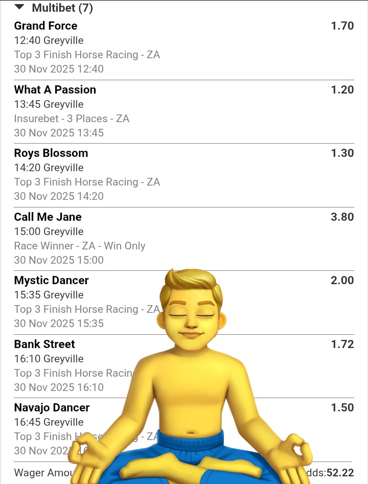 170444D

🏁Greyville 🇿🇦🐎
Beautiful racing yesterday but no 💰🤧