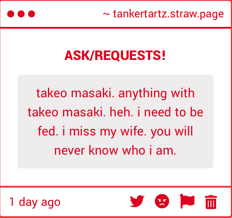 TANKERtarts115's tweet image. Here’s takeo…eat up.. 

you’re right..I’ll totally never know who you are…