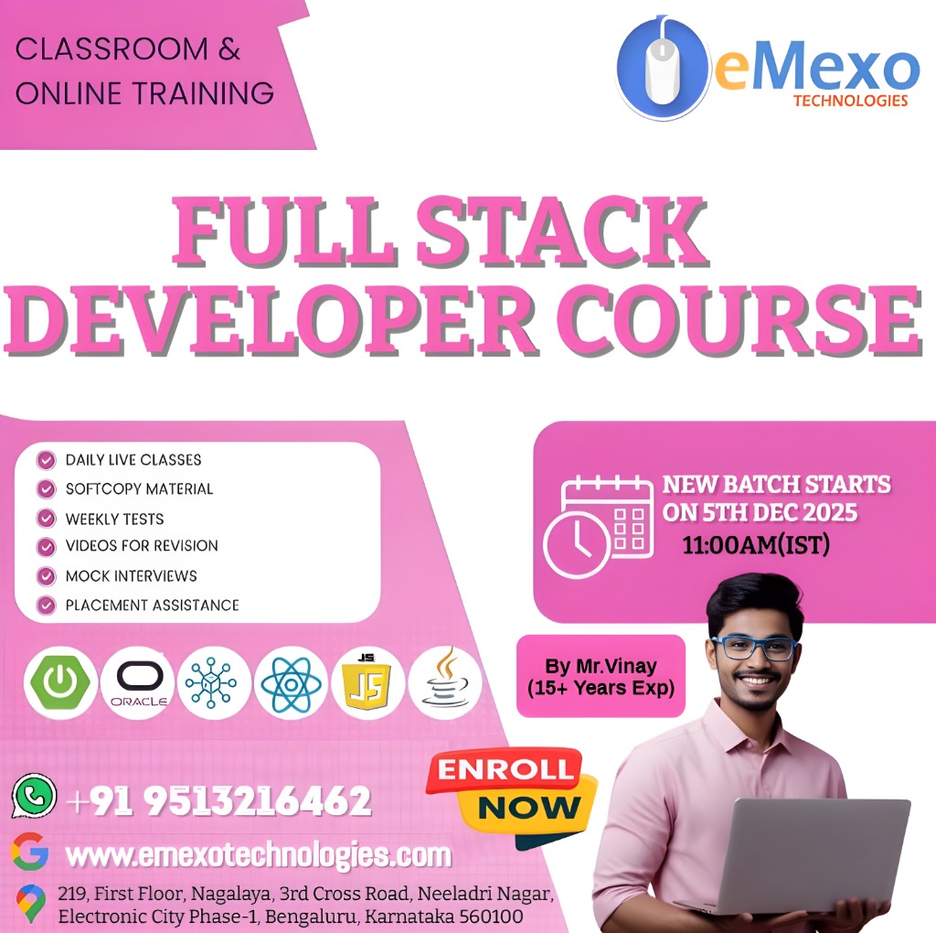 gokulemexo's tweet image. 🚀Full Stack Training in Electronic City Bangalore – Master Full Stack Development &amp;amp; Get Hired in 5-6 Months!

Location: Emexo Technologies, Electronic City, Bangalore
Call: +91 9513216462
Visit: emexotechnologies.com/courses/full-s…

#FullStack #FullStackDevelopment