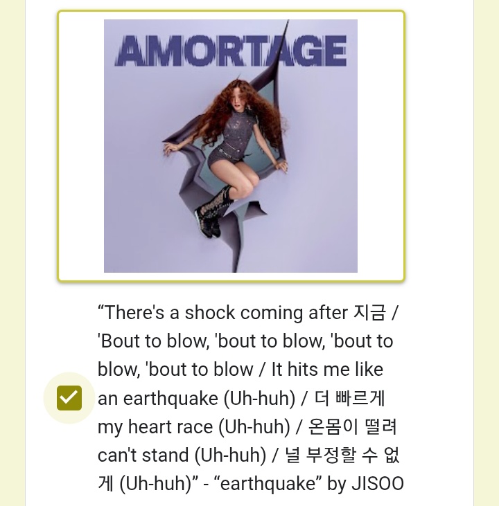 Vote for 'Earthquake' by JISOO!👇🏻