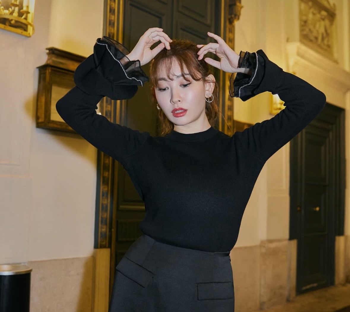 herlipto HOLIDAY ・Leonie Two-Tone Dress/M ・Grasse Floral Pleated