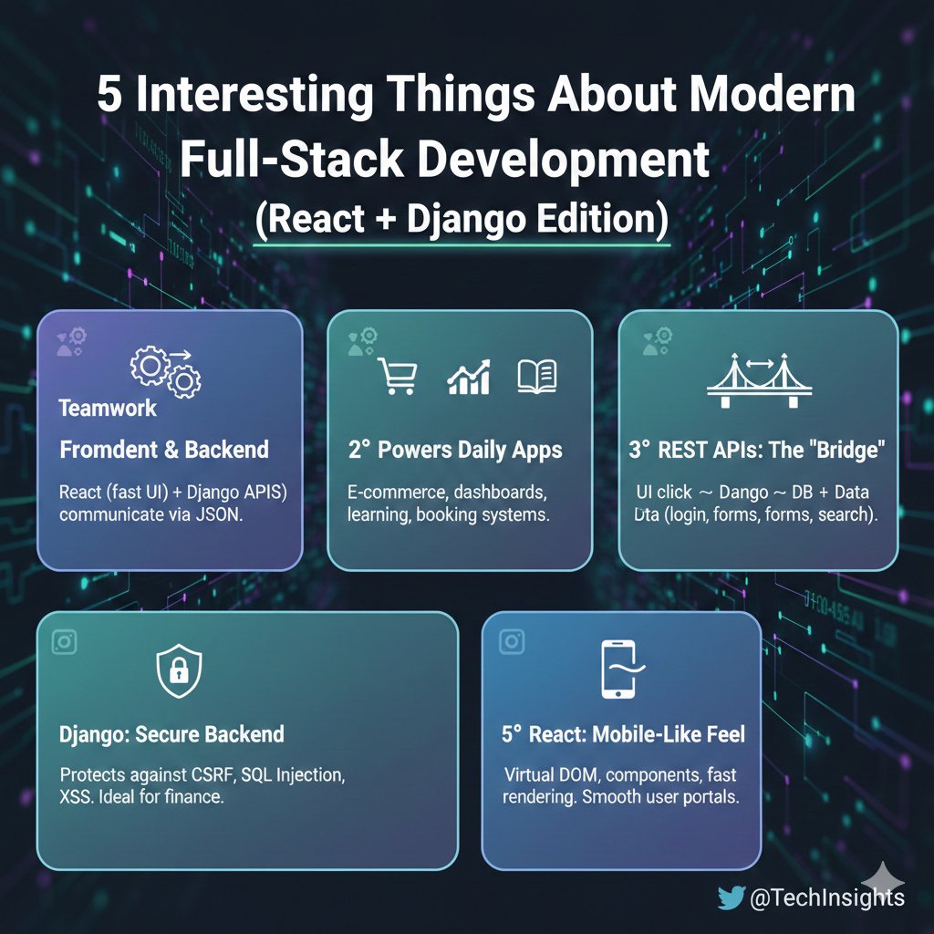 _sajidhussain86's tweet image. 5 quick facts about modern full-stack development using React + Django!
The web is evolving fast—here’s how today’s apps actually work behind the scenes.

#WebDevelopment #FullStackDeveloper #ReactJS #Django #ProgrammingTips #TechEducation #LearnToCode #DevelopersLife #ModernWeb