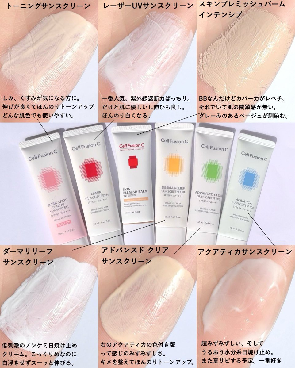 セルフュージョンCの日焼け止めやベースアイテムの使用感をレポ🐻‍❄️スキンブレミッシュバームはパッケージがリニューアルしてるみたい！私は特にアクアティカサンスクリーンがシャバっとみずみずしいのにしっかりうるおうから大好き🚿🤍 提供