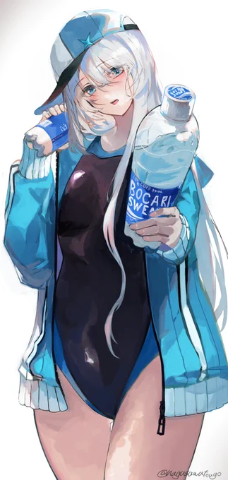 白髪の空ちゃん 夏ごろの水泳部マネージャーver #オリジナルイラスト
