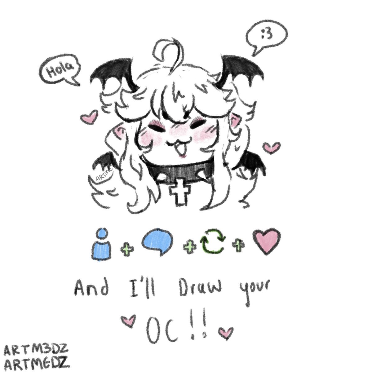 Looking to make some art friends!! Show me your OC!! I'll draw them!! &lt;3
#OC #ArtMoots #ArtShare