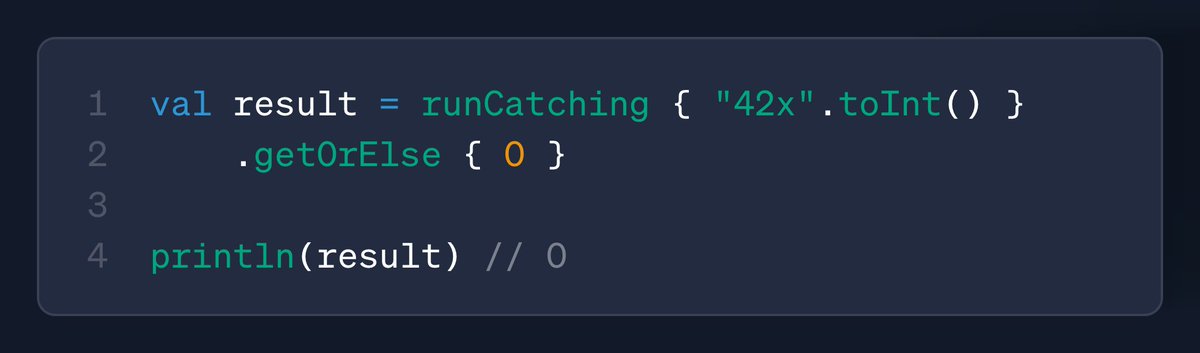 livingstonanto9's tweet image. 💡 Kotlin Tip of the Day — runCatching

A clean way to handle errors without noisy try/catch.

⚡️ Functional error handling
⚡️ Easy success/failure chaining
⚡️ Great for safe parsing &amp;amp; small ops

#Kotlin #AndroidDev #KotlinTips #DevCommunity #CleanCode