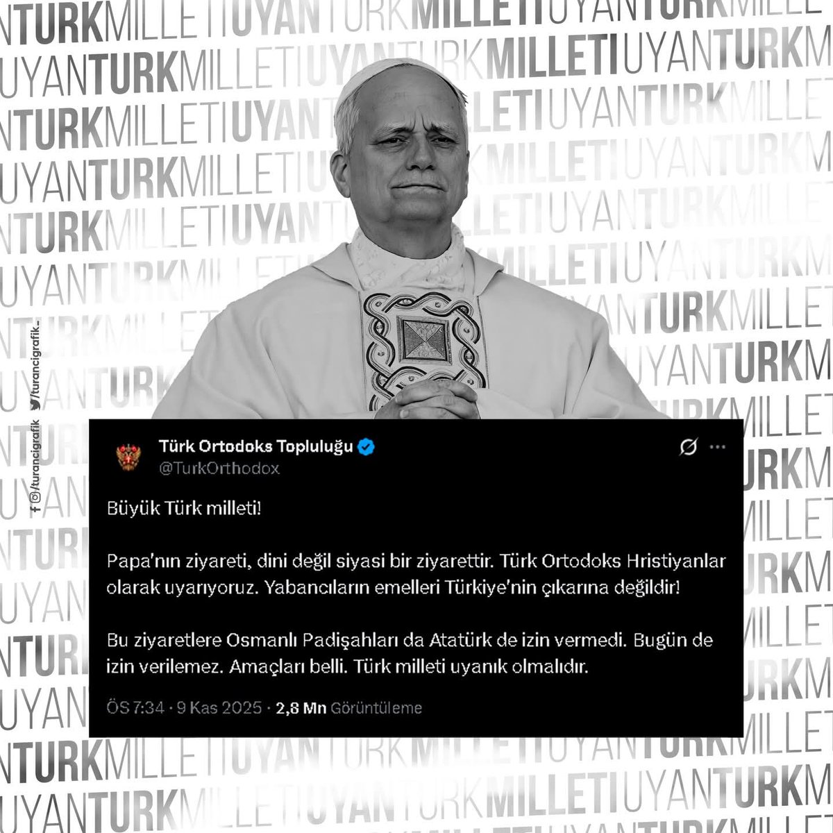 Yeni seçilen #Papa, ilk yurtdışı ziyaretini Türkiye’ye yapıyor ve neredeyse iki bin yıl sonra #İznik’e geliyor. Ne Fatih buna izin vermişti, ne de Atatürk.

Türk Ortodoks Topluluğu tepki gösterirken, Müslümanlar ise kafalarını kuma gömmüş durumdalar.
#FatihErbakan #Turkiye