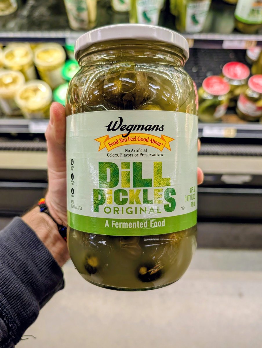 Favorite <a href="/Wegmans/">Wegmans Food Markets</a> discovery tonight is fermented pickles 🥒🫙

I wonder how the amount of probiotics compare to kimchi or yogurt...