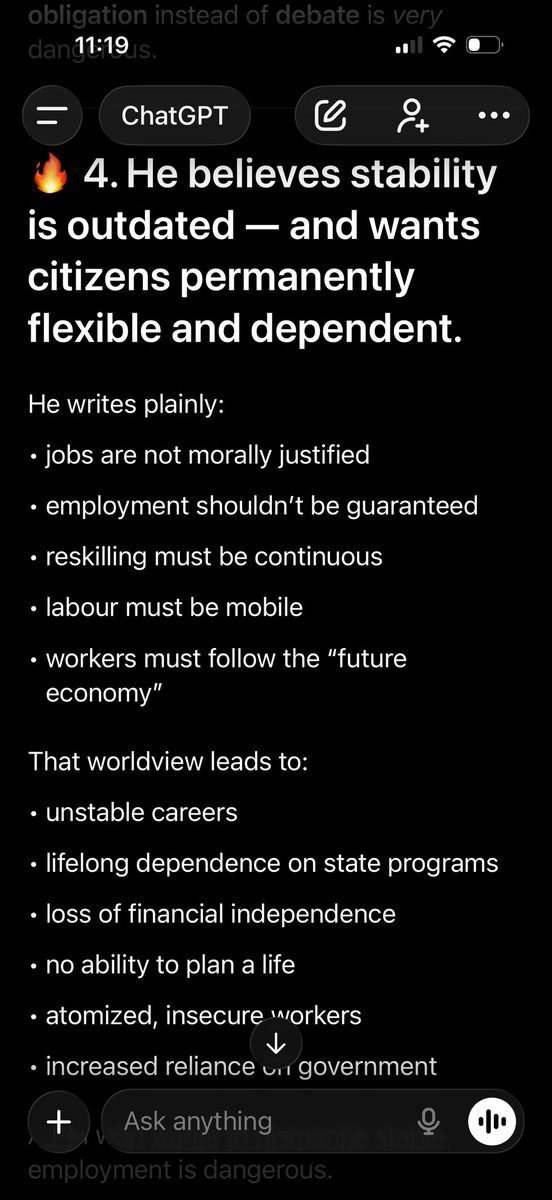JasminLaine_'s tweet image. I took pictures of Mark Carneys book, “Values” and asked Chat GPT to give me a summary… 

“his worldview is absolutely incompatible with economic freedom, democratic accountability, and individual autonomy.

That makes him dangerous—because he doesn’t think he’s dangerous.
He…