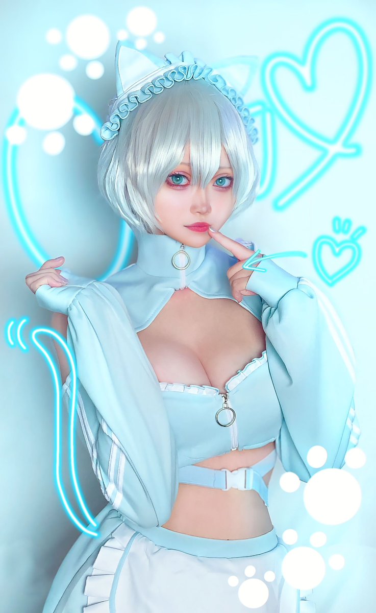 何回見ても超超超かわゆい🩵
#すずちい さんありがとう🥹💕

#フラコレ2026
#ジャージメイド
#萌胡
#しらたまファンアート
#しらたまレイヤー