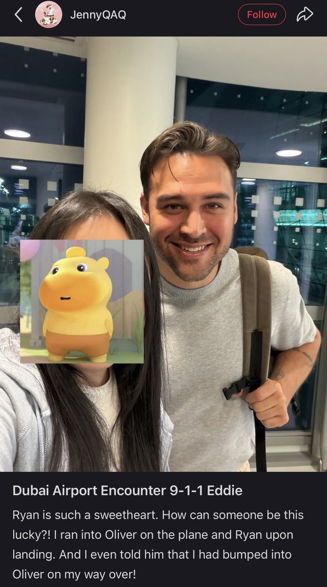 bombnectar's tweet image. op ran into oliver at lax before boarding, and ran into ryan at the dubai airport after landing (op and ryan were on the same flight). op said they were both really nice. *ss were auto translated by rednote