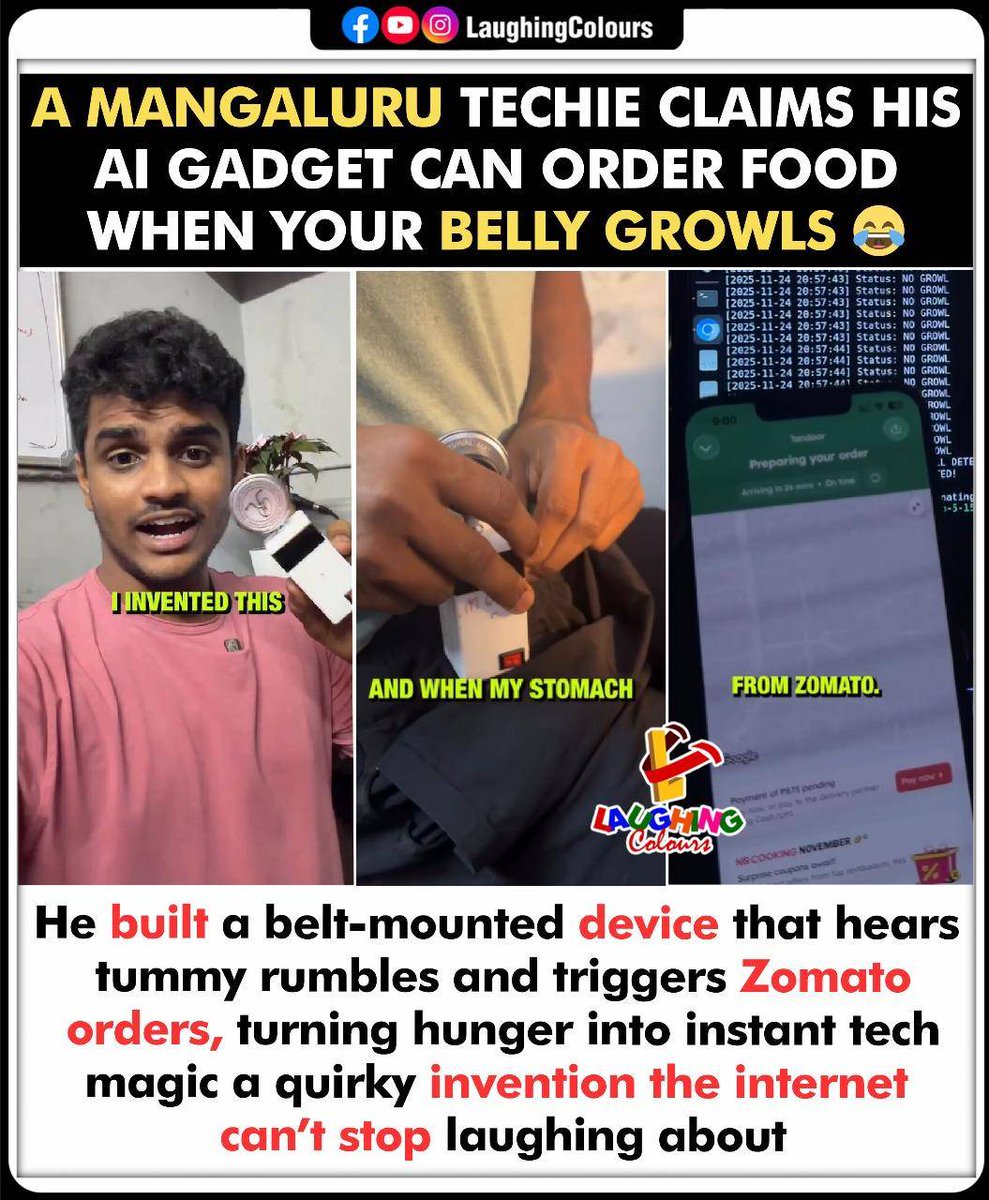 LaughingColours's tweet image. AI gadget orders food 😂

#Mangaluru #TechInnovation #FunnyInvention #AIGadget #ViralReels #ZomatoFun