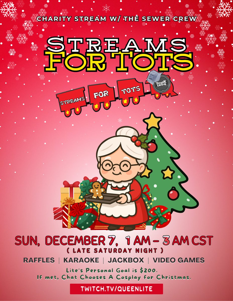 I haven't been live in a hot minute, but might as well go live for a good cause!  

Please join me 12/7 for my 3rd year supporting Toys for Tots w/ the Sewer Crew's 5th Annual Streams for Tots!