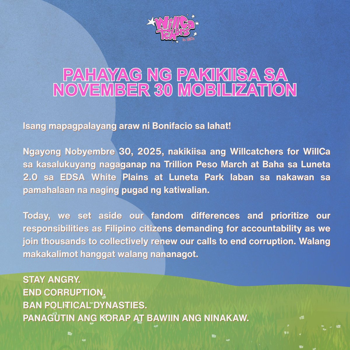 willcatchers4wc's tweet image. Isang mapagpalayang araw ni Bonifacio sa lahat!

STAY ANGRY.
END CORRUPTION.
BAN POLITICAL DYNASTIES.
PANAGUTIN ANG KORAP AT BAWIIN ANG NINAKAW!