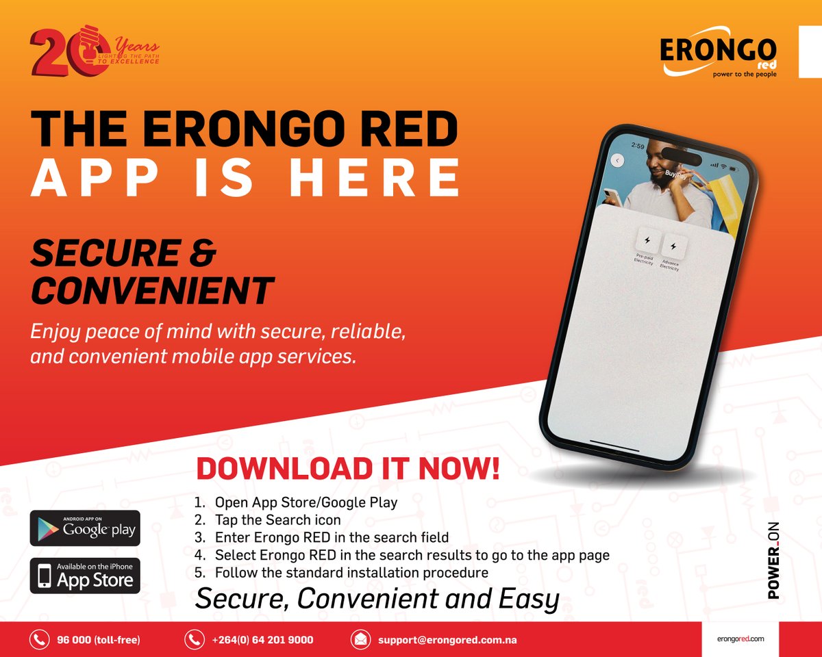 🥳🥳 We celebrate 20 years of powering communities. With a brand-new app just for YOU. Download it now!

#ErongoRED20Years #ErongoREDApp