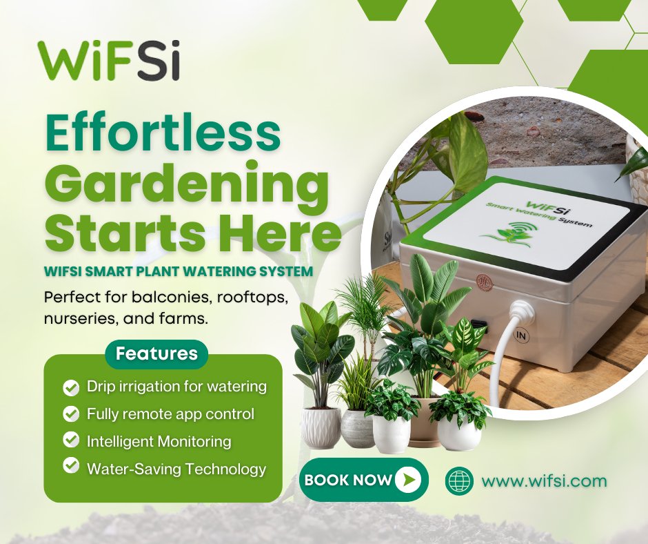 wifsi_products's tweet image. Effortless gardening starts with WIFSi – Smart Plant Watering System 
Make your garden fully automated with zero effort.
 #WIFSi #SmartWateringSystem #GardenAutomation #SmartIrrigation #WaterSavingTech #PlantCareMadeEasy #IoTDevices #HomeGardenCare