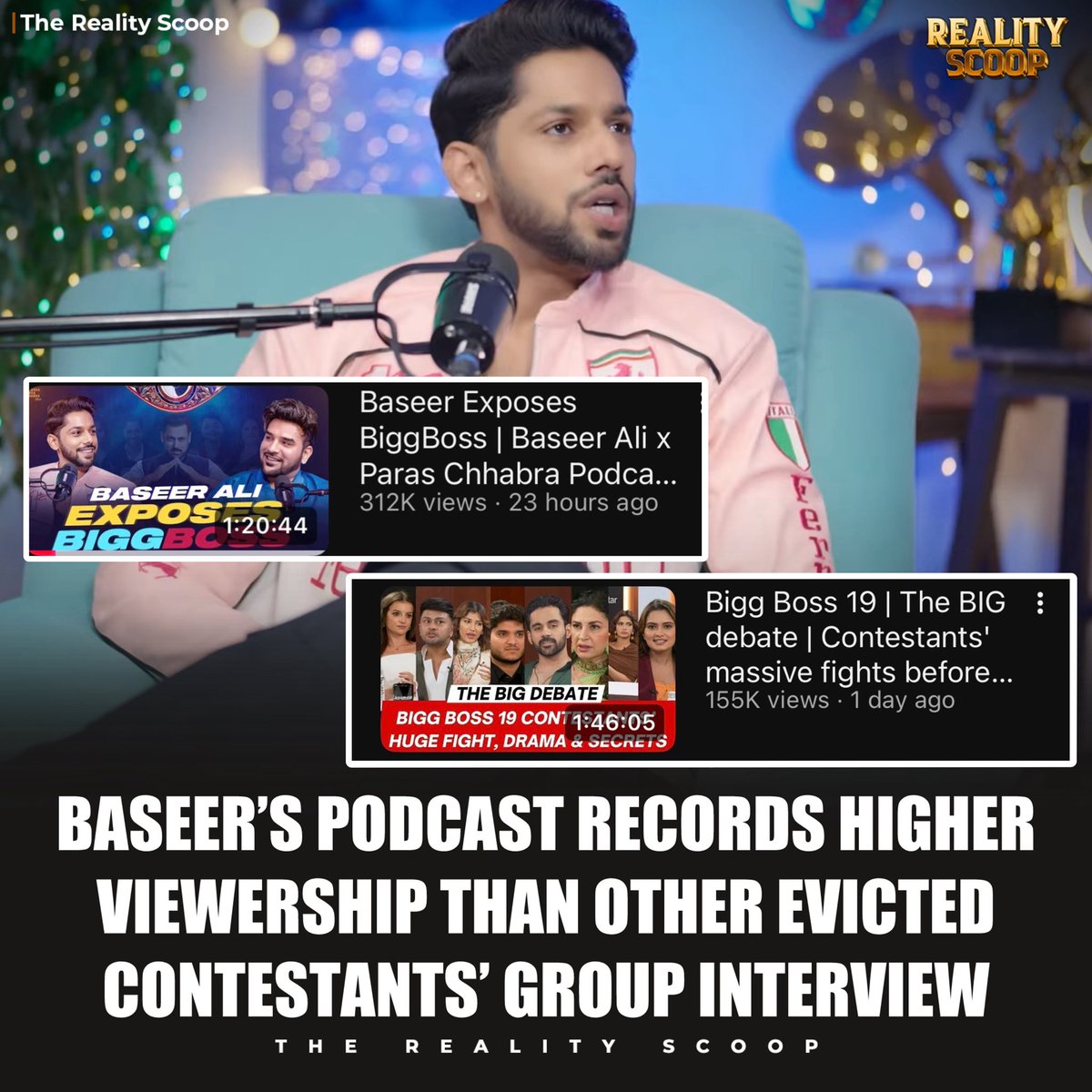 While Zoom India’s group interview featuring other evicted contestants reached 155K views in 24 hours, Baseer’s solo podcast crossed 312K in just 23 hours, reflecting stronger individual audience engagement.

#BaseerAli #BiggBoss19