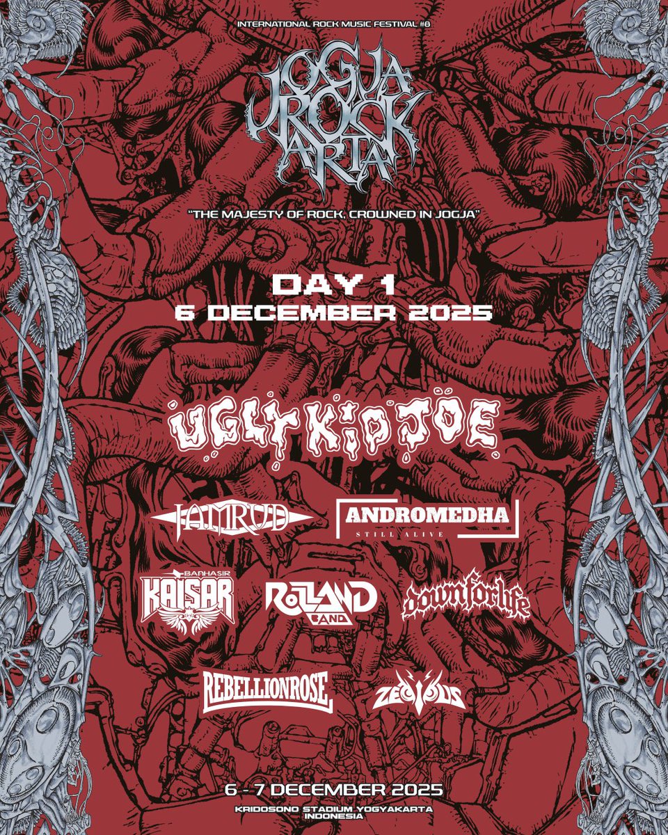 EVENT_INDONESIA's tweet image. Perhelatan musik rock internasional kembali hadir di Yogyakarta, Indonesia.

JogjaROCKarta 2025 akan menghadirkan deretan musisi legendaris dari dalam dan luar negeri.

Saksikan kemegahan panggung rock pada 6–7 Desember 2025 di Kridosono Stadium Yogyakarta.

#JogjaROCKarta2025