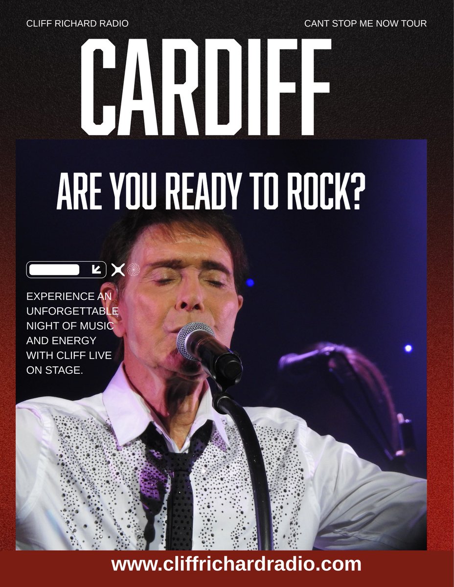 🎶✨ Cardiff — tonight it begins! ✨🎶
Cliff Richard opens the UK leg of his Can’t Stop Me Now Tour 2025 RIGHT HERE in Cardiff! 🙌
Expect Move It, Ocean Deep, Devil Woman and all the classics that make every show unforgettable. 💫🎤
Let’s kick off the UK run in style! ❤️
📸 Paul