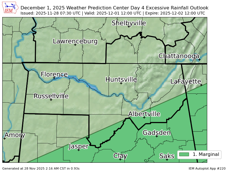 WPC issues Day 4 Marginal Risk Excessive Rainfall Outlook at Nov 28, 7:30z for HUN wpc.ncep.noaa.gov/qpf/excessive_…
