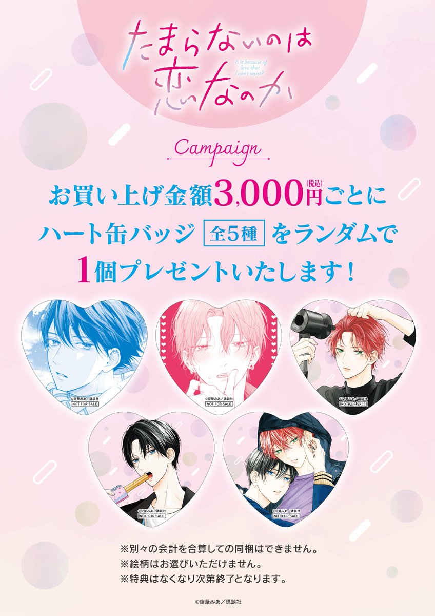 たまらないのは恋なのか　缶バッジ2個セット　2つ　　応募者全員プレゼント 別冊フレンド たまらないのは恋なのか 缶バッジ 応募者全員プレゼント