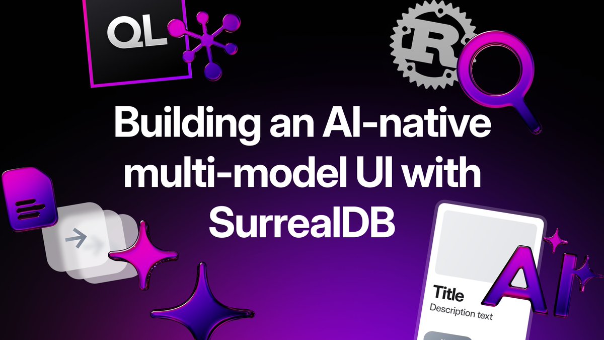 SurrealDB's tweet image. Our multi-model database is AI-native, allowing features like graph queries and full-text search to be used alongside AI solutions. Follow this tutorial to build a graphical UI using Rust that shows SurrealDB’s strengths in this area. 👉 sdb.li/3Ii86mU