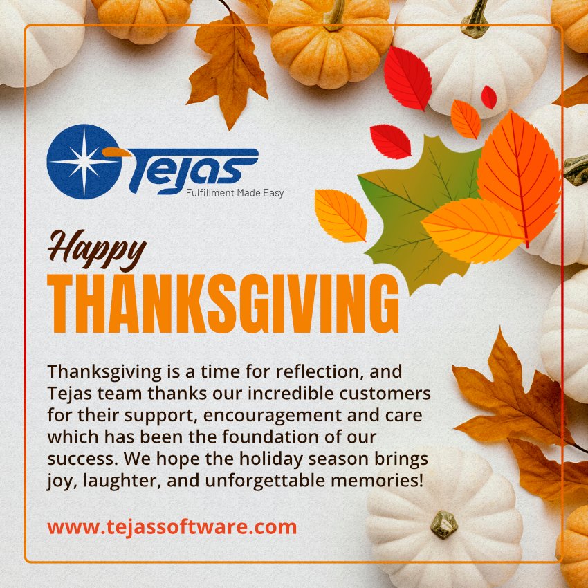 TejasSoftware's tweet image. Thanksgiving is a time for reflection, and Tejas team thanks our incredible customers for their support, encouragement and care which has been the foundation of our success. We hope the holiday season brings joy, laughter, &amp;amp; unforgettable memories!
#ThanksgivingDay #TejasSoftware