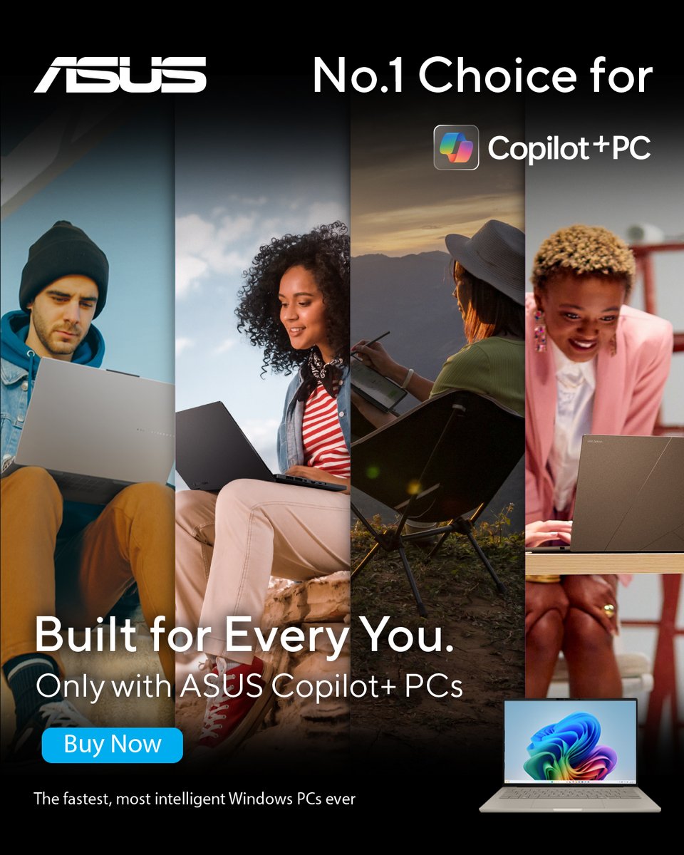 ASUS_MiddleEast's tweet image. From go-getters to visionaries, ASUS AI PCs are built for every you.
Create. Work. Explore. Repeat. 💻✨
 
🛒 Shop now! ae.asus.click/asus-ai-pc-dea…

#ASUSAI #Copilotpc