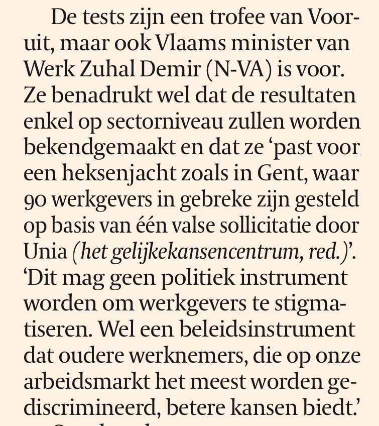Alhoewel we tegen praktijktesten op zich zijn (administratieve overlast, wantrouwen tegen werkgevers, arbeidsmarkt reguleert zichzelf),is dit correcte reactie ⁦<a href="/Zu_Demir/">Zuhal Demir</a>⁩ ⁦<a href="/Stijn_Baert/">Stijn Baert</a>⁩ op nefaste methodologie door ⁦<a href="/Stadgent/">Stad Gent</a>⁩ @Unia toegepast rond praktijktesten