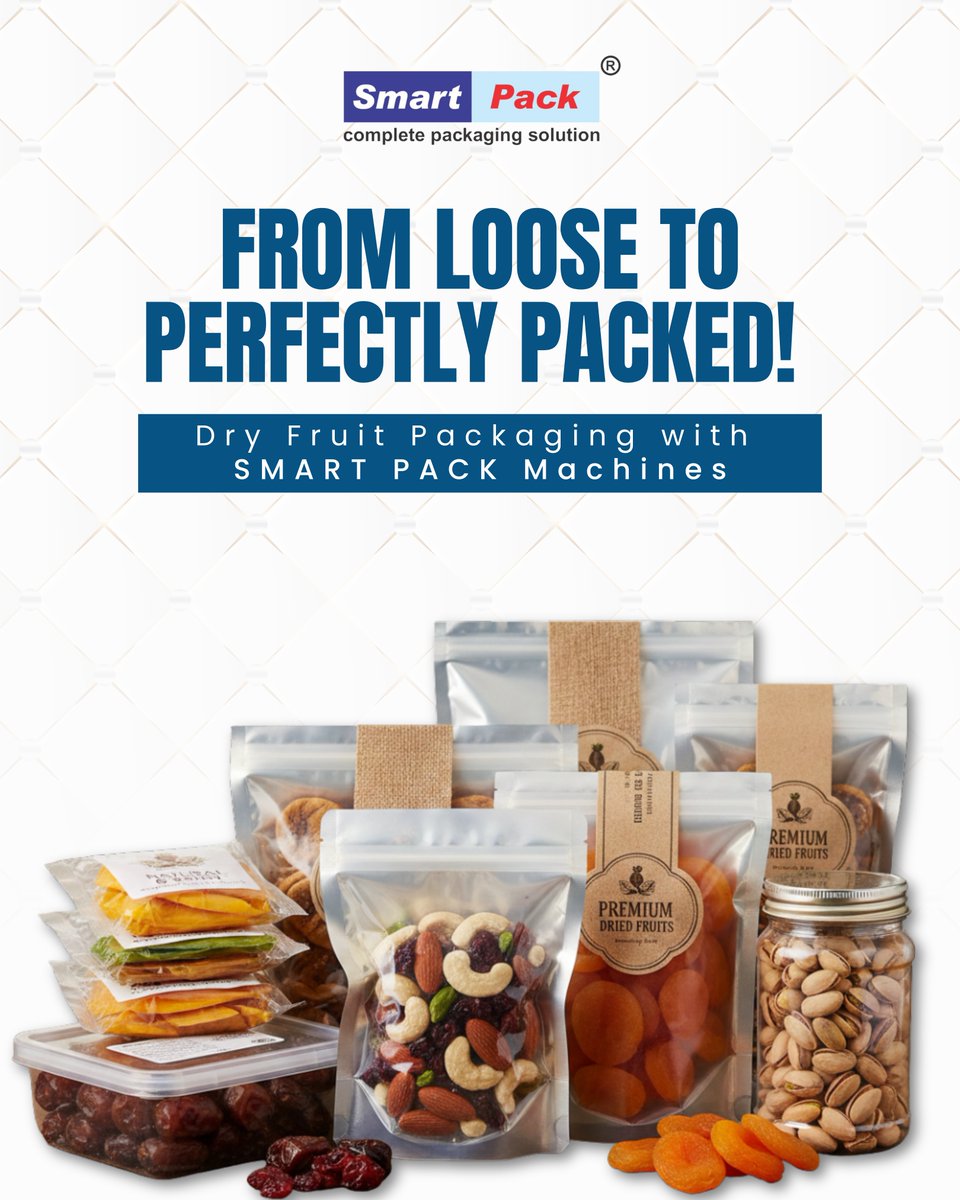 SmartPackIndia's tweet image. Premium dry fruit packaging starts with Smart Pack — fresh, sealed, and shelf-ready! 
👉 Upgrade your dry fruit line today!

#SmartPackIndia #DryFruitBusiness #FoodIndustry #RetailPackaging #businessgrowth