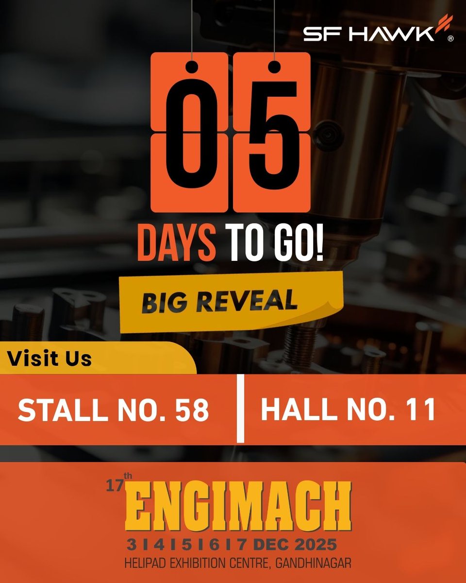 sfhawk_'s tweet photo. Yes, you heard it right, only 5 days left.

sfHawk is coming with the biggest reveal of the year at Engimach.

Visit our booth to see how sfHawk is transforming smart factories.

For more info, reach us at:
 🌐 https://t.co/srm6ukzpuS
 📧 inquiry@sfhawk.com
 📞 +91 91120 98351 https://t.co/3FrIUrxbcp
