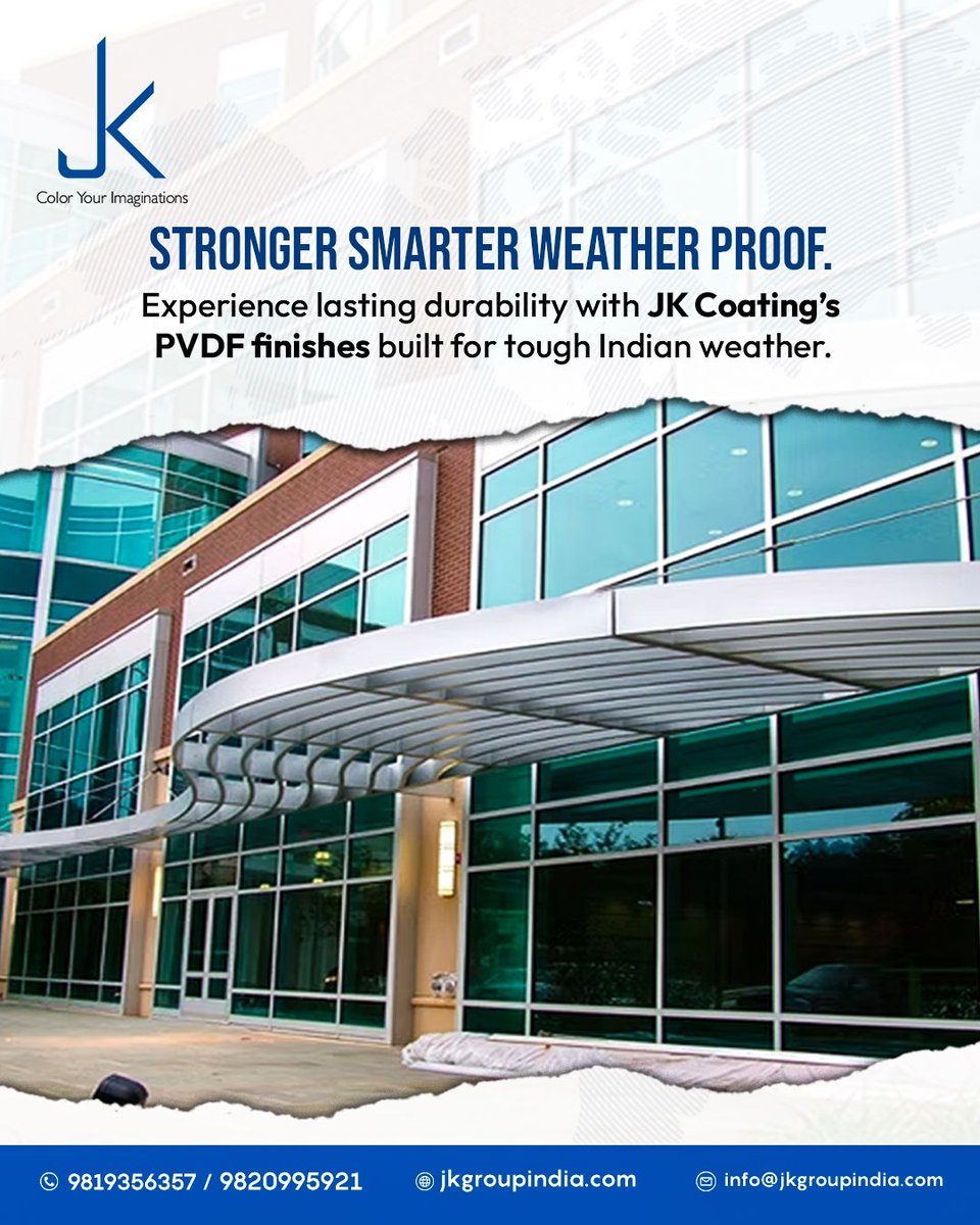 jkcoatingcentre's tweet image. JK Coating’s PVDF technology delivers a lasting shield against heat, moisture keeping your buildings looking new year after year.

📞 9819356357 | 9820995921
🌐 jkgroupindia.com

📧 info@jkgroupindia.com

#PVDFCoating #JKGroupIndia #WeatherShield #PremiumCoatings