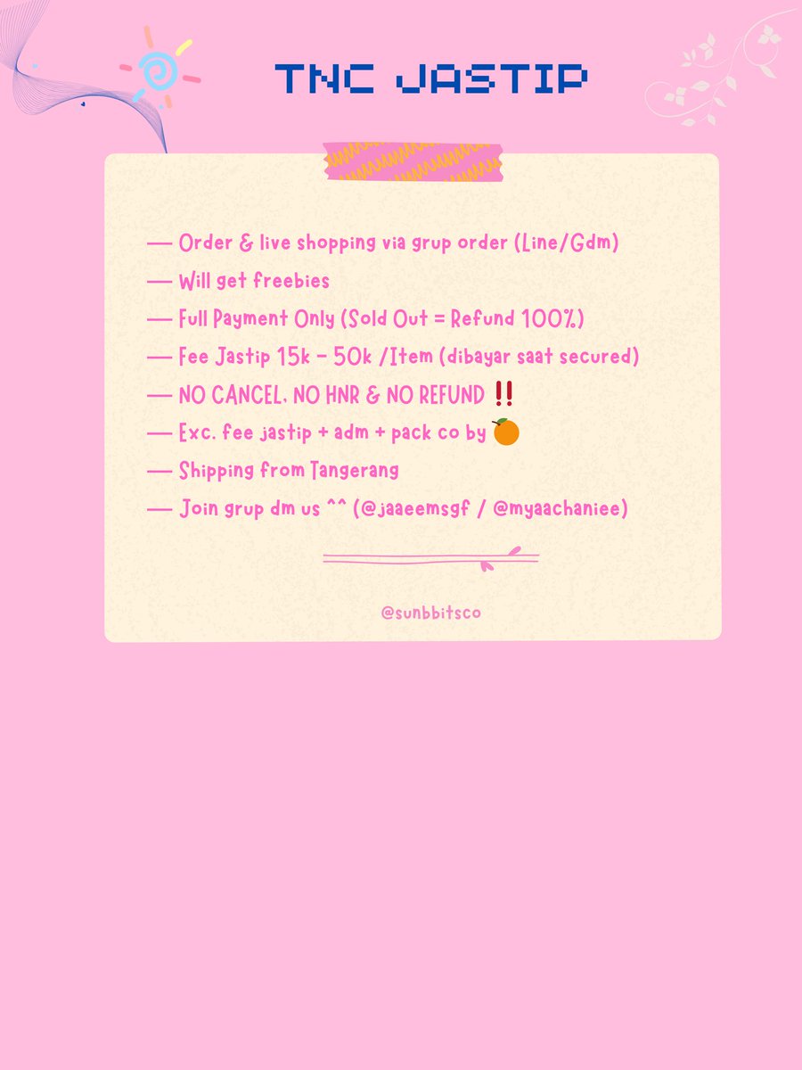 sunbbitsco's tweet image. 𐙚 OPEN JASTIP LINE FRIENDS DREAMIEZ’s DREAM FOREST POP UP STORE IN JAKARTA⋆🌷͙֒✧˚.🎀༘⋆

📍Mall of Indonesia (MOI)
📅 Visit 29-11-25 (more day TBA)
✨Fee 15k-50k
🍊 CO shopee
⚠️ Exclude adm shopee &amp;amp; packing

‼️ READ TNC BEFORE ORDER 

dm for more info 💌