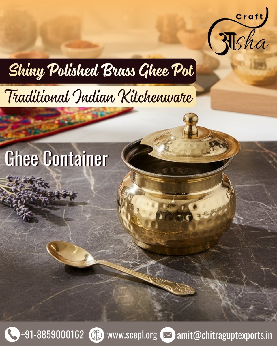 chitragupt74182's tweet image. Bring home the elegance of our shiny polished brass ghee pot—perfect for storing ghee the traditional way.

#BrassGheePot #TraditionalKitchenware #IndianKitchen #GheeContainer #KitchenEssentials #AuthenticIndianCooking #BrassUtensils #HomeCookingStyle #ClassicKitchenware