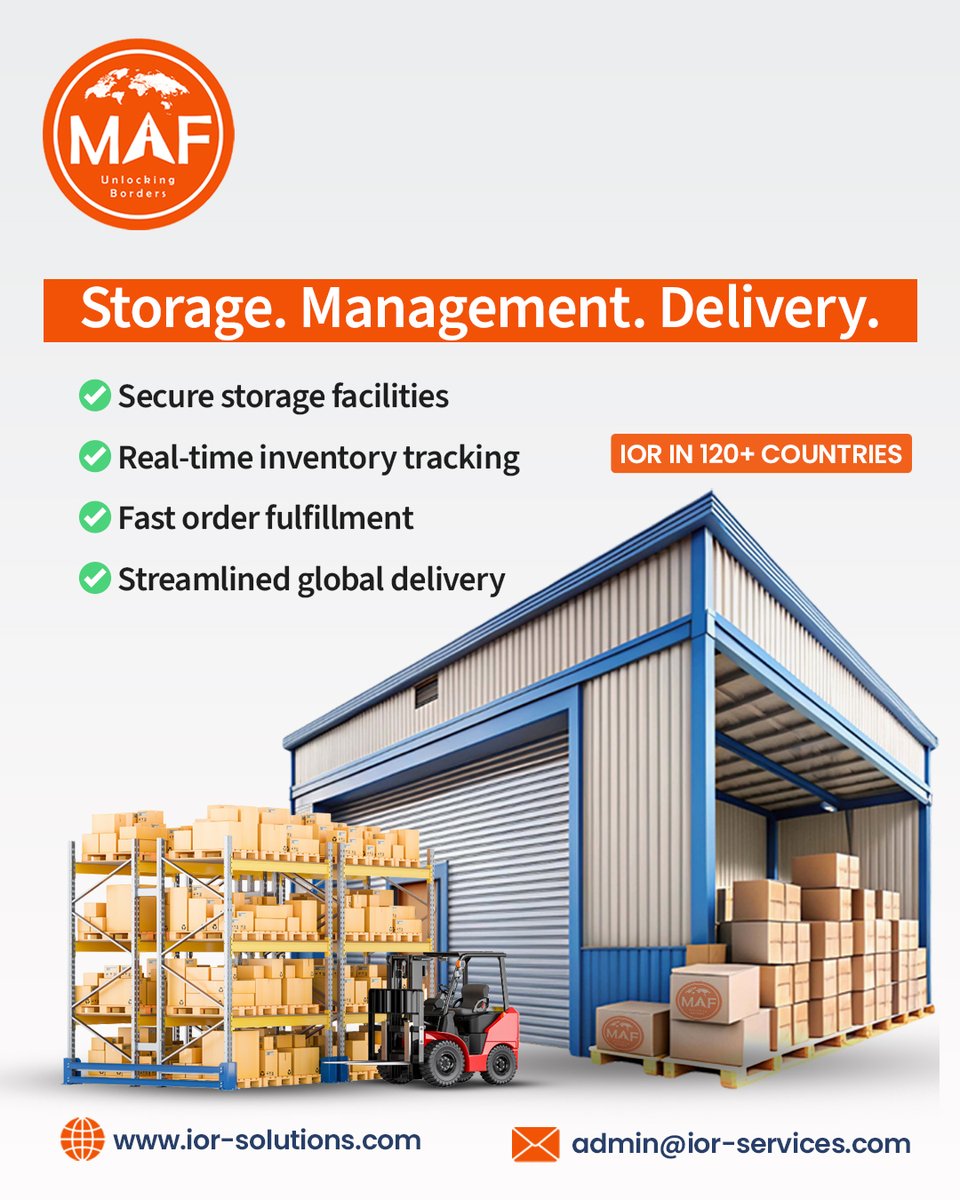 maf_ior's tweet image. Streamline your logistics with MAF IOR Solutions Secure storage, real-time inventory, fast order fulfillment &amp;amp; global delivery 🌍. Move products safely, efficiently &amp;amp; on time.
  admin@ior-services.com | ior-solutions.com 
#LogisticsExperts #GlobalTrade