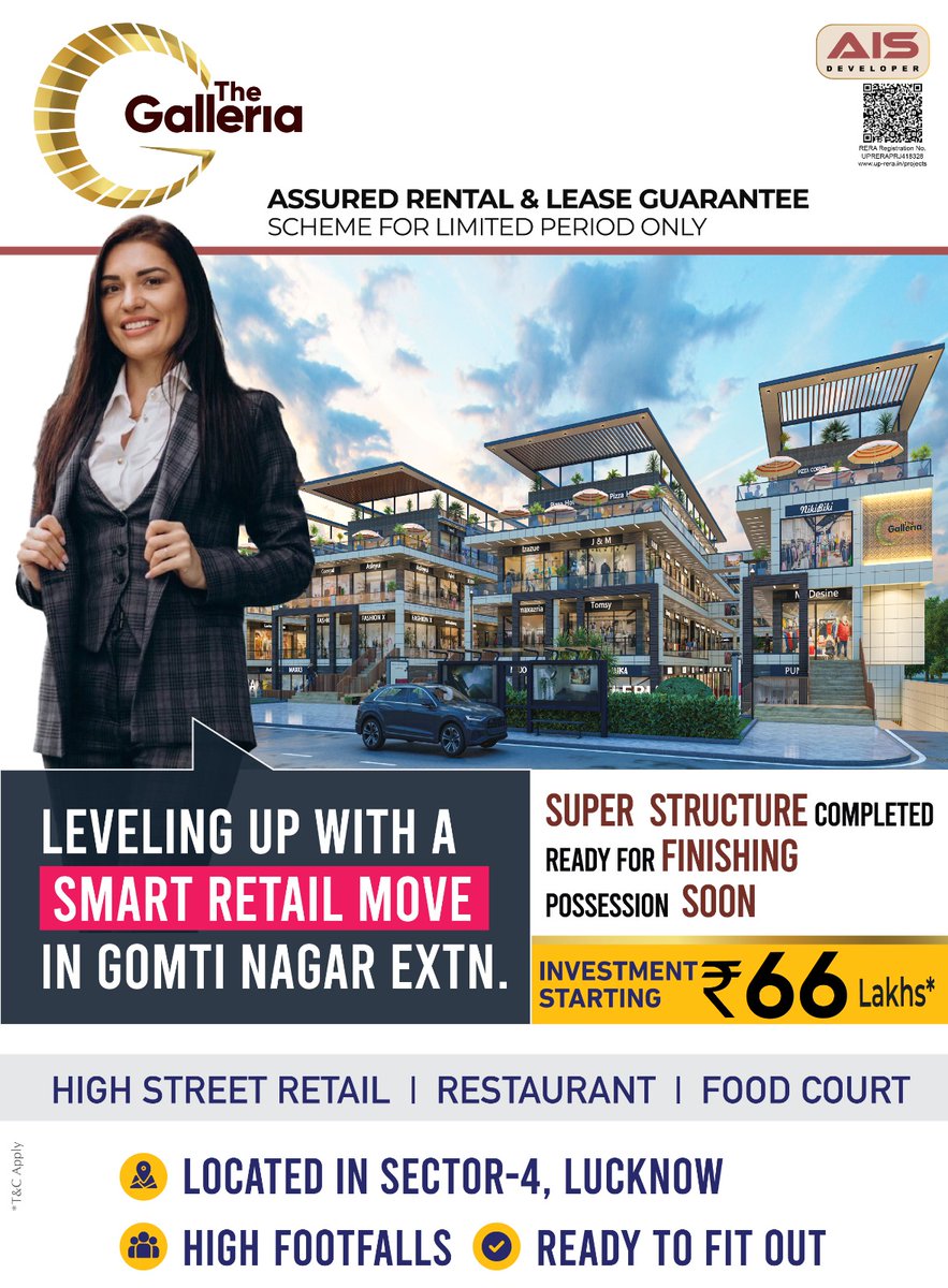 ais_developer's tweet image. The Galleria offers real value. High footfall location, smart planning, &amp;amp; transparent updates. Totally satisfied with my investment. The commercial project looks premium &amp;amp; promising.
Gomti nagar extn. Sec.-4
93050202010
aisdeveloper.com
#ais_developer #commercialproperty