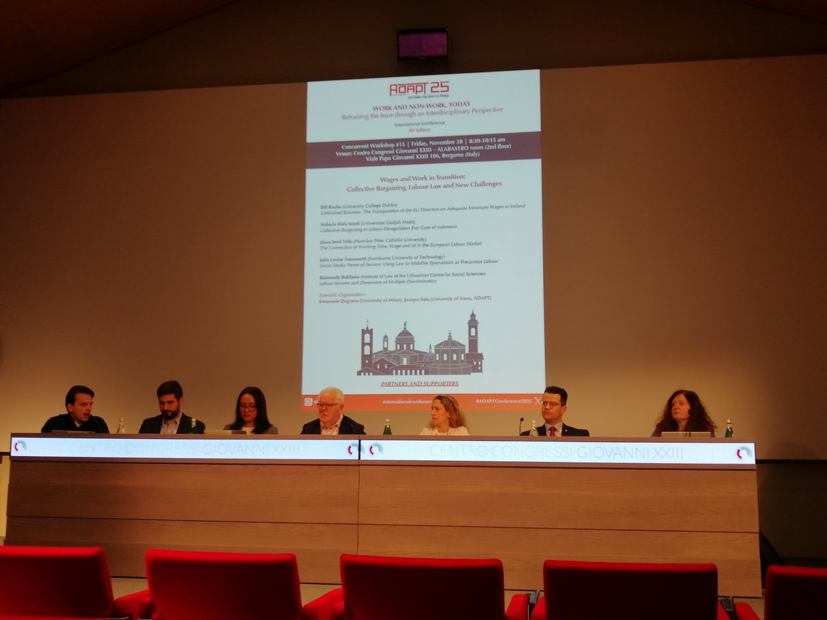 MarcoMenegotto's tweet image. Now @_jacoposala and @EmanueleDagnino are introducing an interesting workshop on &quot;#Wages and #work in #transition: #collectivebargaining, #laborlaw, new challenges&quot;
#ADAPTconference2025