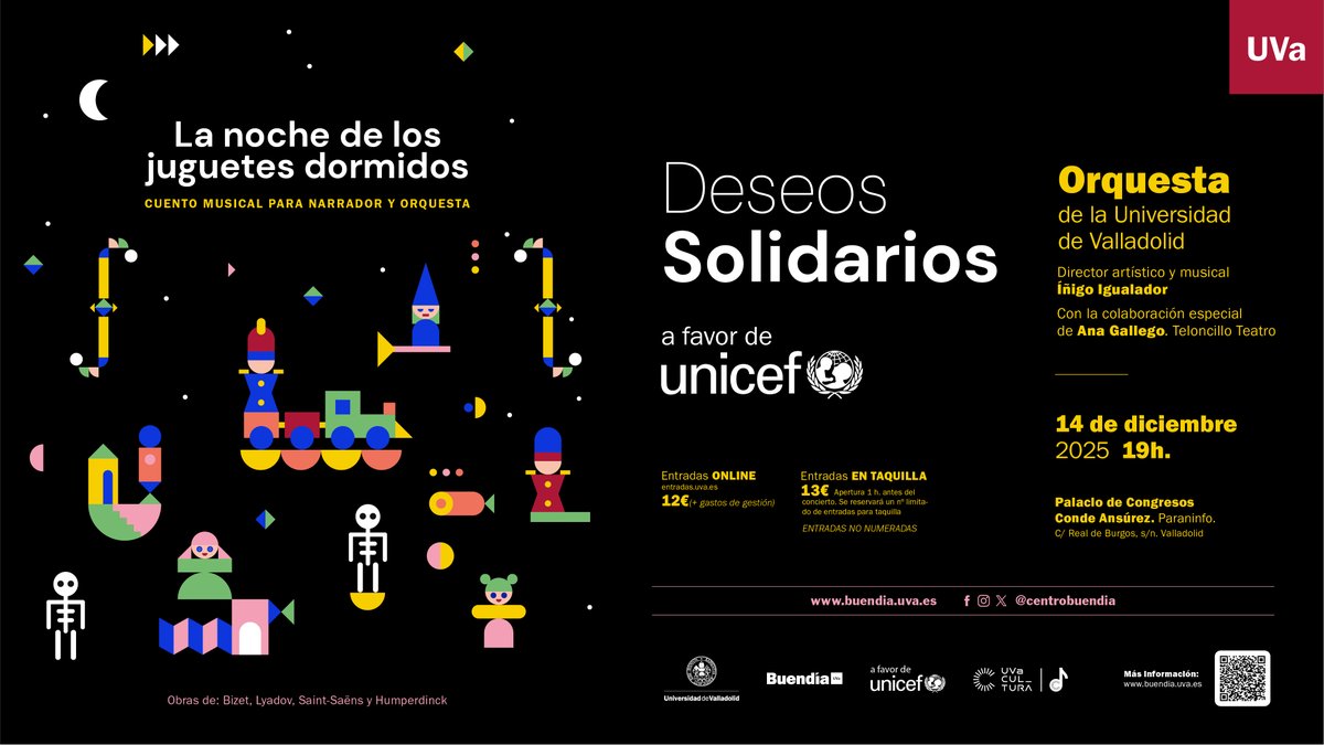 ¡Llega Deseos Solidarios con  <a href="/OrquestaUVA/">JOUVa</a>
y la colaboración de Teatro <a href="/Teloncillo/">Teloncillo Teatro</a>! 
Compra tu entrada y apoya a la infancia más vulnerable: entradas.uva.es