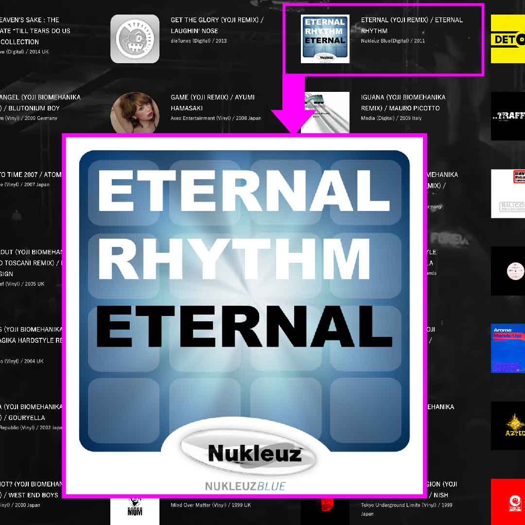yojidotdj's tweet image. おおお〜っと〜なんてこった2011年にリリースした『𝐄𝐓𝐄𝐑𝐍𝐀𝐋(𝐘𝐎𝐉𝐈 𝐑𝐄𝐌𝐈𝐗 )』がディスコグラフィーから抜け落ちてる事が今んごろになって判明した！あ〜たふたして今追加したぞよ。って事でついでに購入リンクも一応こちらに😀＞beatport
beatport.com/track/eternal/…
apple music…