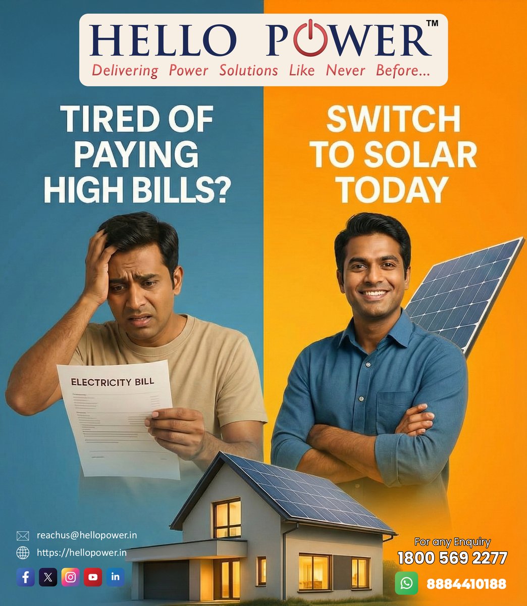 HelloPower2025's tweet image. Reliable Electrical &amp;amp; Solar Solutions for Homes, Businesses &amp;amp; Industries. Powering India with safe, efficient &amp;amp; future-ready energy.  
#HelloPower #SolarEnergy #ElectricalServices #RenewableEnergy #CleanEnergy #GoSolar #EnergyEfficiency #PowerSolutions #ElectricalContractor